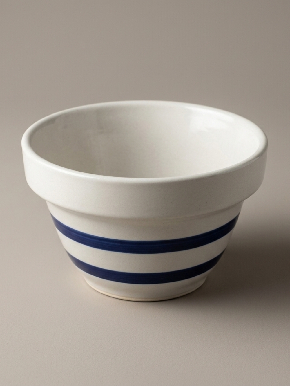 Vintage T. Rose Co Roseville Ohio Blue‎ Stripe Stoneware Mixing Bowl Farmhouse